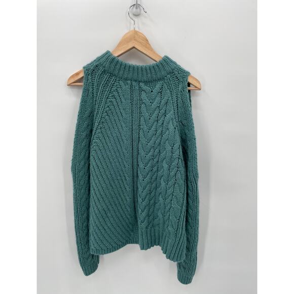 Urban Outfitters NWT Teal Cold Shoulder Cable Knit Sweater L - Picture 8 of 10
